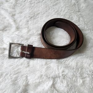 Milos genuine leather brown belt men's size 36 silver square buckle